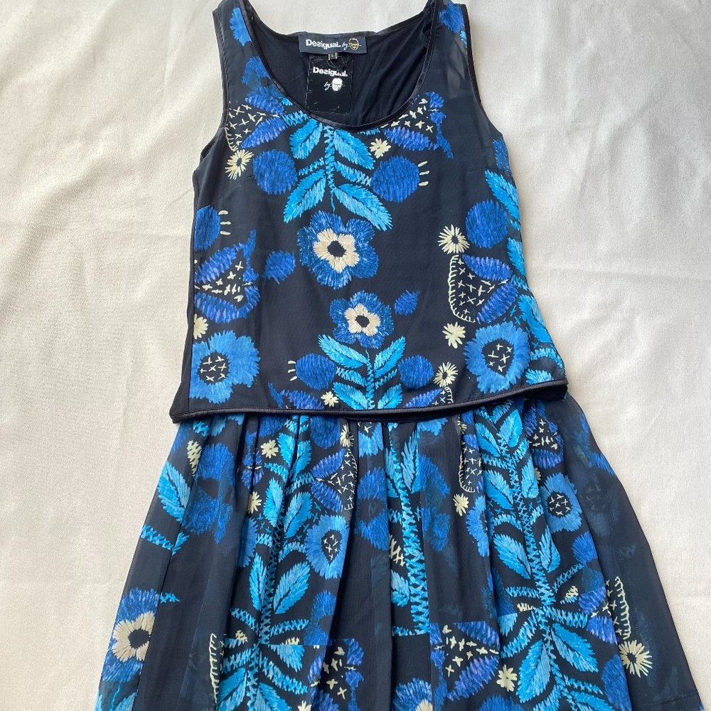 Desigual Blue and Black Floral Dress and Tank Top Set NWT, Size L